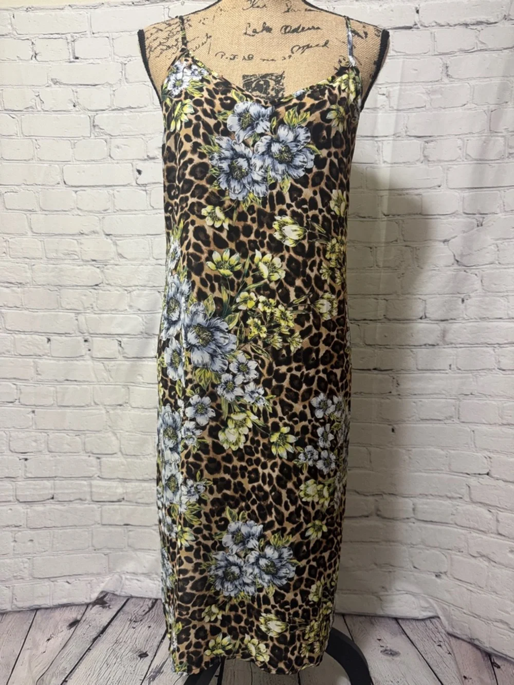 WHBM Like New Leopard Print Floral Slip Dress - Picture 1 of 9